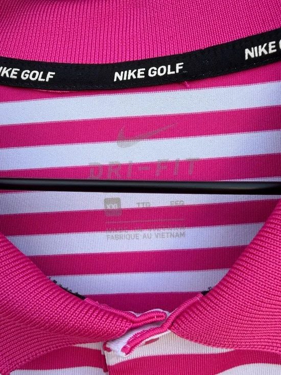 Men's Nike Golf Dri-Fit Victory Stripe Polo Pink and White Size XXL - Picture 3 of 4
